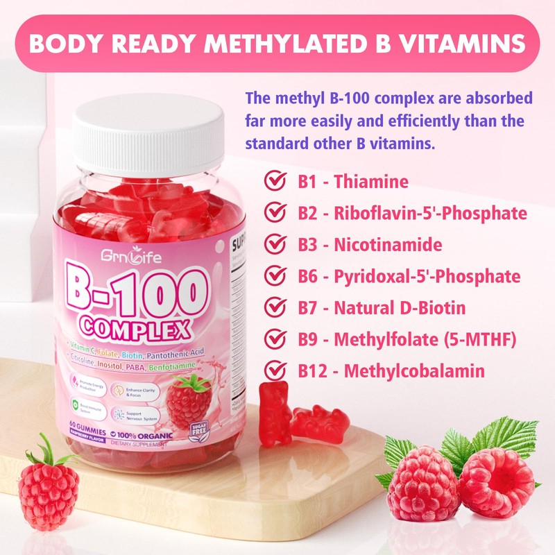 GrnLife Vitamin B Complex Gummies, All B Vitamins + Methyl