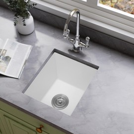 MILOSEN White Bar Sink,RV Kitchen Sink, Small Bar Sink 13 × 15 Inch, Undermount Bar sink, Wet Bar Prep Sink Single Bowl