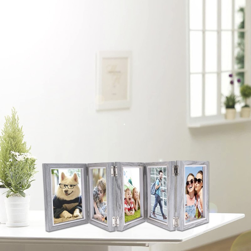 5 Folding 4 x 6 Inch Hinged Picture Frame, Wood