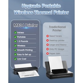 Phomemo M834 Ultra Portable Printer Wireless for Travel, Bluetooth Thermal Printer 8.5" x 11"&A4, Compatible with iOS,Android & PC,Inkless Mobile Printer for Travel,Office,School,Home,Black