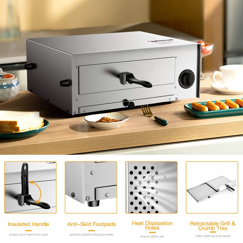 Electric Pizza Oven, Stainless Steel Pizza Baker With Auto Shut-off,