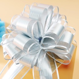 10 PCS Large Pull Bow Gift Wrapping Bows, Wedding Gift Ribbon Bow, Party Birthday Holiday Gift Wrapping Bow, Christmas, Valentine's Day Present Decoration Bow(Sliver)