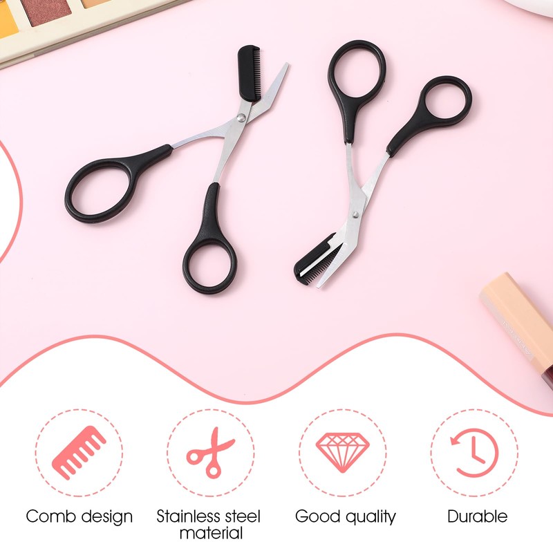 2pcs Black Professional Precision Brow Scissors Eyebrow Trimmer Scissors with