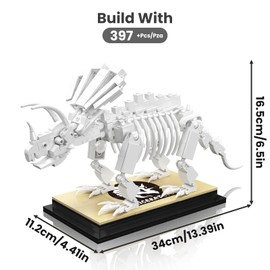 Mould King Dinosaur Fossil Building Kits for Boys to Builds, Triceratops Stone Building Set, STEM Educational Dino Toy Gift for Boys Kids, Home Decaration, 397 Pcs