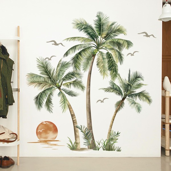 decalmile Large Boho Palm Tree Wall Sticker Tropical Plants Wall Decoration Bedroom Office Living Room (H: 49 inches/125 cm)