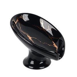 Umlaca Soap Dish Ceramic Self-Draining Soap Holder Keep Soap Dry, Leaf Shape Soap Dish Vintage, Suitable for Kitchen, Bathroom, Shower, Black