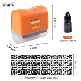 2Pack Identity Theft Protection Roller Stamps-6 Refill Inks,Aodili Prevention Privacy Security Stamp with Box Opener,Envelope Cut Blade 3-in-1, Guard Personal Info Blockout Set-(Orange)