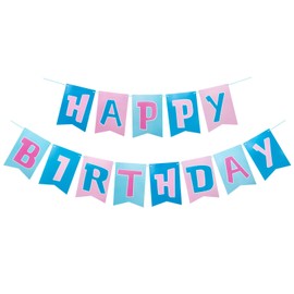 Blue Pink Happy Birthday Banner, Large Birthday Banner Sign Garland for Women Girl Birthday Party Decorations