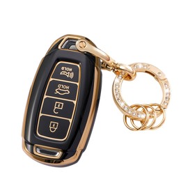 WSAuto Key Fob Cover with Metal Keychain Compatible with Hyundai Elantra Elantra GT Kona Palisade Venue Veloster Accessories Soft TPU Protection Case Shell Black