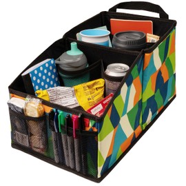 Lusso Gear Car Seat Organizer for Front or Backseat - Great for Adults & Kids, Features 9 Storage Compartments for Toys, Magazines, Tissues, Maps, Books, Documents, Games & More (Geometric)