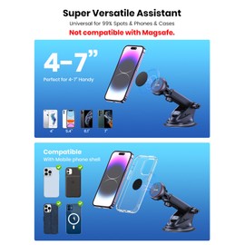 TOPK Car Phone Holder, Magnetic Phone Car Mount, 2in1 Phone Holder for Cars Air Vent Windshield Dashboard, Hook Clip Adjustable Telescopic Arm Phone Mount with Strongest Magnet for Cellphones