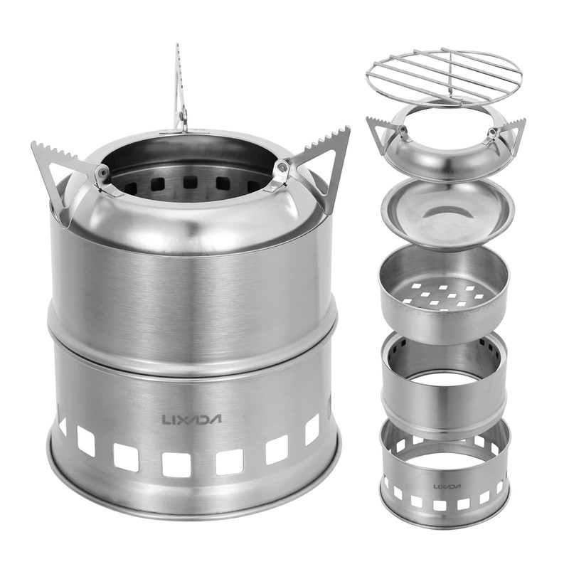 Lixada Portable Stove Camping Alcohol Wood Stove Stainless Steel Kitchen