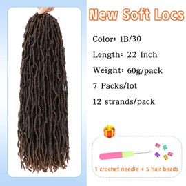 22 Inch Faux Locs Crochet Hair Ombre Brown Soft Locs - 7 Pack Pre Looped Crochet Hair For Black Women(22inch, 7 Packs, T30)