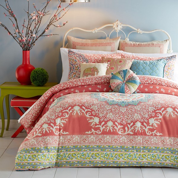 Jessica Simpson Amrita Medallion 3-Piece Bedding Comforter Set - Queen, Coral