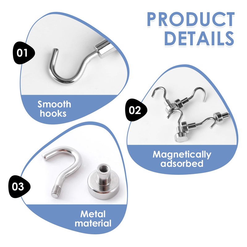30 PCS Magnetic Hooks, Neodymium Strong Magnet Hooks, Heavy Duty