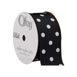 Offray 945889 1.5" Wide Grosgrain Ribbon, Black and White Polka Dot, 3 Yards