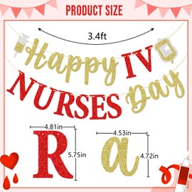 IV Nurses Day Banner, Happy Infusion Nurse Day Party Decor, Infusion Nurse Appreciation Week Party Decorations, Pre-strung Happy IV Nurses Day Decor, Gold and Red Glitter
