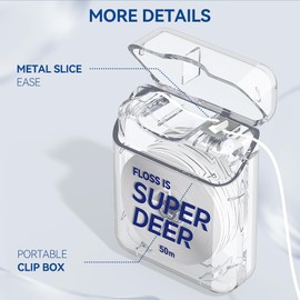 Super Deer Flat Dental Floss - Mint, PTFE Floss, Gentle on Gums, Expands & Stretches,Plaque Remover for Teeth, Shred Resistant, Floss Slides Smoothly, Easy to Use, 55 yd (1)