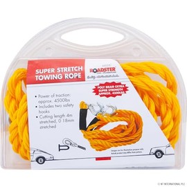 Zale Yardley Super Stretch Towing Rope 4500LBS - Poly Braid Extra Super Strength, Two Carabiner Safety Hooks, 4m Cutting Length