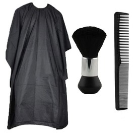 Professional Hairdressing Cape with Neck Dust Brush, Hair Cutting Cape and Hairdressing Comb, Salon Accessories for Men and Women for Hair Styling Cuts and Colours, black