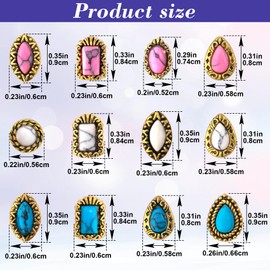 HINZIC 12Pcs Western Nail Charm 3D Vintage Turquoise Daisy Nail Art Rhinestones Blue White Pink Marble Gems Jewel Accessories for Acrylic Nails Women Valentines Wedding Prom Decorations -12 Styles