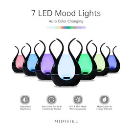 MIDISIKE 24V Ultrasonic Cool Mist Essential Oil Aroma Diffuser, 200ml capacity, 7 color led light, 4 Mist Settings, water shortage auto shut off protection (Black)