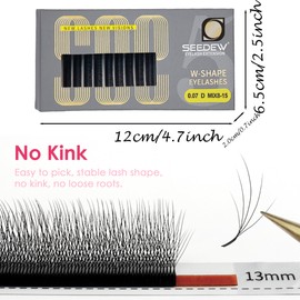 SEEDEW Wispy 5D Lash Extensions, 0.07mm C Curl MIX8-15mm 12 Rows/Tray, Shorter Sides NEW, W Shape, PBT Volume Eyelash Grafting for Lash Tech, Artist, Beauty Salon(Wispy 5D-Black-0.07-C-MIX8-15mm)