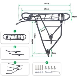 WEEROCK Bike Rear Rack 55LB Load Bearing Capacity Luggage Carrier, Height Adjustable Bike Cargo Rack Suits for 24-28 Inch Bike, Black