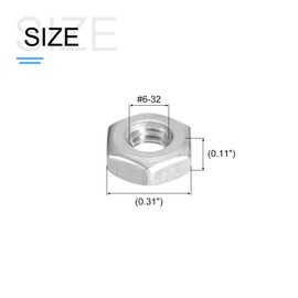 METALLIXITY Hex Nuts (#6-32) 50Pcs, 304 Stainless Steel Coarse Thread Hexagon Nut Hardware - for DIY Home Repair Machinery, Silver