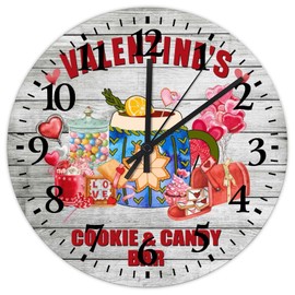 Small Wall Clock Valentine's Day Cookie & Candy Bar Wall Clock Wood Silent Non-Ticking Arabic Numeral Hot Cocoa Bar Accessories Round Clock for Bedroom Living Room Home Decor 15 Inch