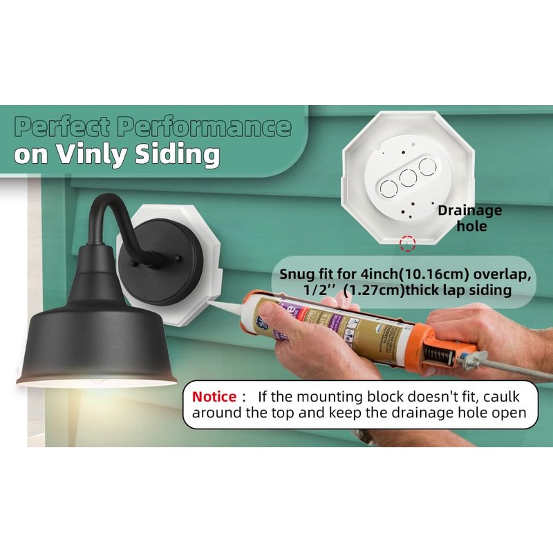 Vinyl Siding Mounting Kit, Light Mounting Block with Built-in Electrical