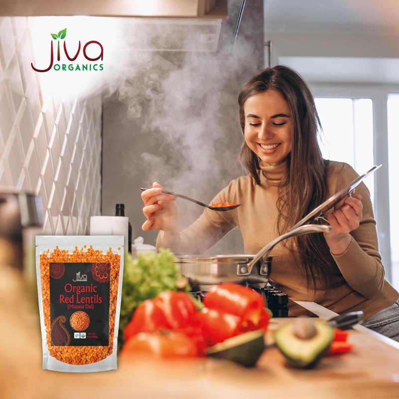 Jiva Organic Split Red Lentils 4 Pound LARGE Bag -