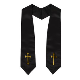 Erligo Adults' Traditional Church Choir Stoles with Embroidery Cross 60" Graduation Sash, Black, Medium