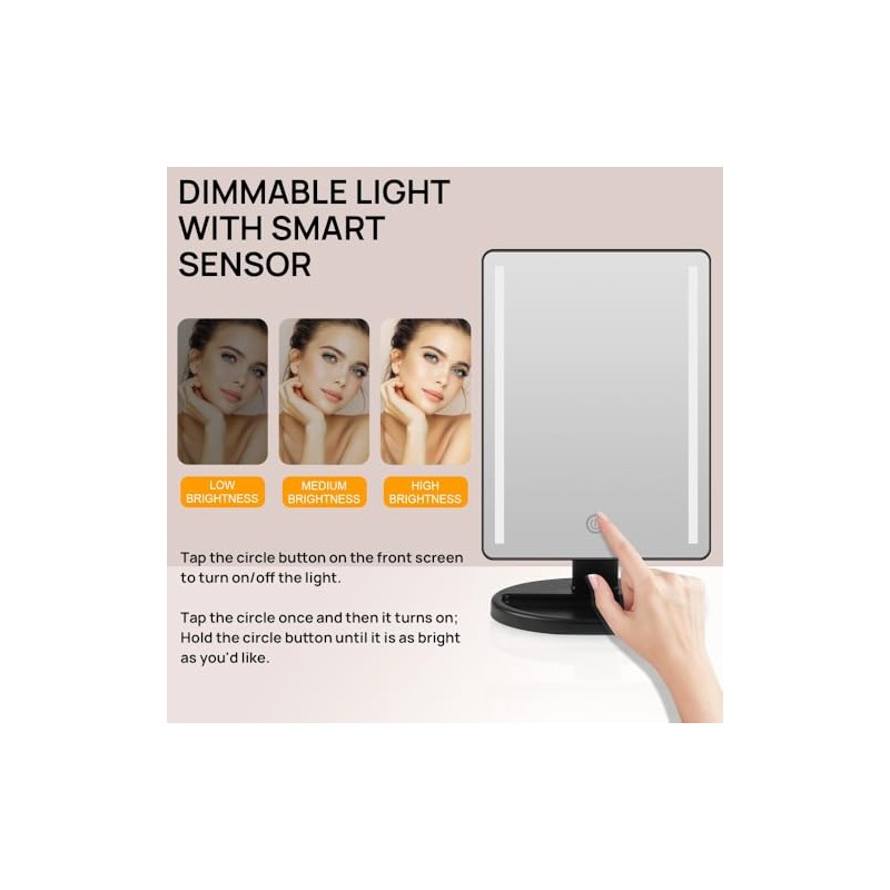 Espejo de maquillaje iluminado con 16 luces LED de rotación