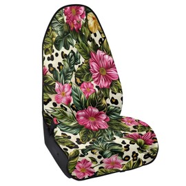 ZIATUBLES Car Seat Cover for Kids Running Retro Flower Leopard Print Car Seat Towel Front Seat Only Anti-Slip Bucket Seat Protector for Cars SUVs Trucks, Universal Fit