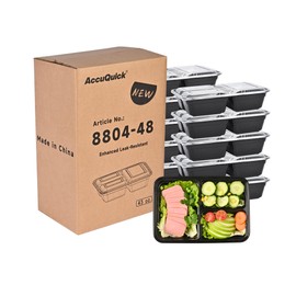 LOKATSE HOME 48 Pack 3 Compartment Meal Prep Food Storage Containers with Lids Reusable Take Out Box, BPA Free, Stackable, Microwave/Dishwasher/Freezer Safe (43 oz)