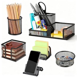 6 Piezas Organizador de Escritorio de Malla,oporte de malla multifunción,organizador de clips de papel,soporte para tarjetas de visita para,Ideal para Oficina,Escuela,Hogar.