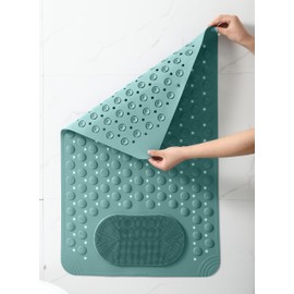 Shower Mat Non Slip Anti Mould | 70x36cm Non Slip Bath Mats for Inside Bath, Strong Suction Cups & Comfort Foot Massage Area Soft Touch Bath Mats for Bathroom, Shower, Bathtub, Kitchen Mat (Green)
