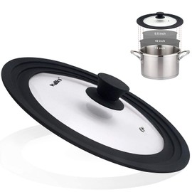 Universal Lid for Pots, Pans and Skillets - Tempered Glass with Heat Resistant Silicone Rim, Fits 9.5", 10" and 11" Diameter Cookware