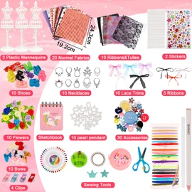 YOCOLE 300+ Fashion Design Craft Set Children, Fashion Design Craft Sewing Set Set, DIY Art Kit with Sketchbook Fabric Scissors Mannequin, Birthday Gifts Crafts for Girls 8 9 10 11 12 Years