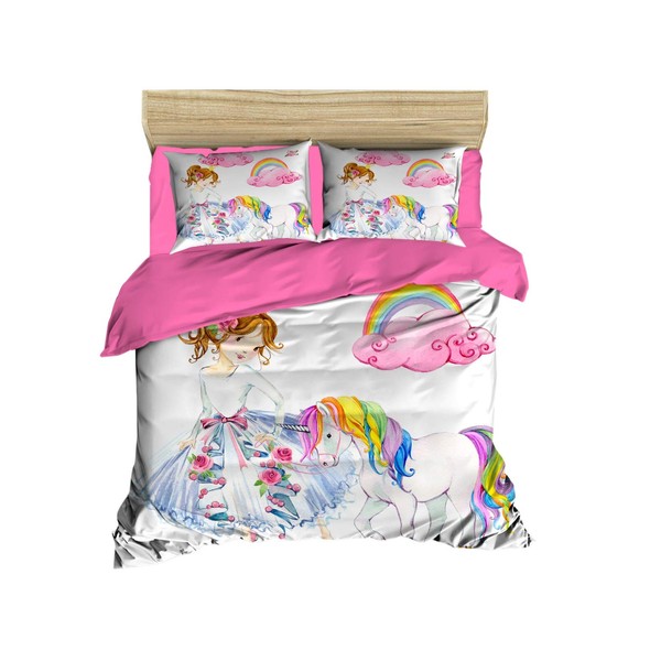 OZINCI 100% Cotton Unicorn Bedding Set, Full/Queen Size Quilt/Duvet Cover Set, Girls Bed Set, No Flat or Fitted Sheet (3 Pieces)