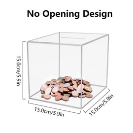 Nwvuop Acrylic Piggy Bank Break to Open Square Money Box for Adults Acrylic Money Saving Box 6''× 6''× 6'', Transparent