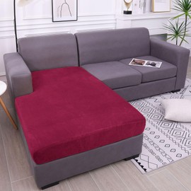 hyha - Fundas de cojín de terciopelo para sofá, fundas de asiento seccionales elásticas en forma de L para sofá seccional, funda de cojín suave lavable con parte inferior elástica (Chaise, rojo vino)