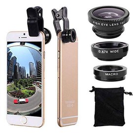 3 in 1 Cell Phone Camera Lens Kit Wide Angle Macro Fisheye Universal for Smart Phones Android Black - *: Black