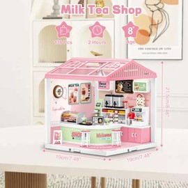 Hallisun LED Building Blocks for Adults, 1:24 DIY Miniature Dollhouse Kits with Roof & Dustproof Cover, Tiny House Toy Building Sets for Kids Ages 8-12-15, Birthday Hobbies Gift for Men Women Boy Girl