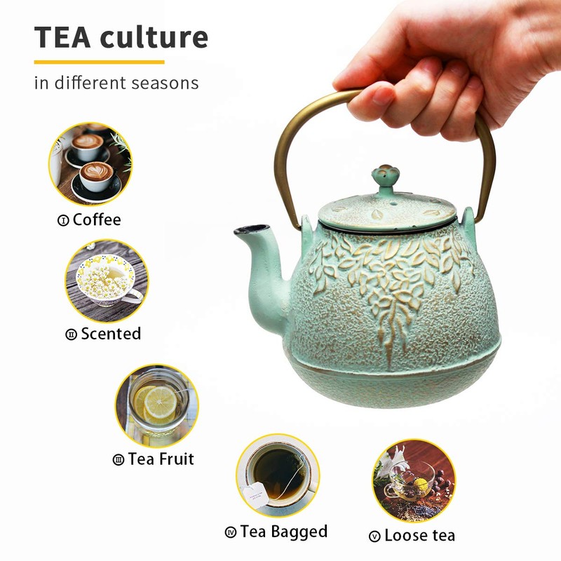 TOPTIER Tea Kettle for Stove Top, Cast Iron Teapot Stovetop