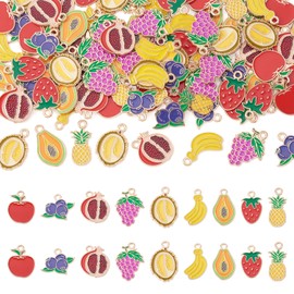 Boutigem 90Pcs Fruit Enamel Pendants Apple Pineapple Banana Strawberry Blueberry Pomegranate Durian Papaya Grape Charms Fruit Theme Metal Charms for DIY Earring Necklace Bracelet Keychain Making