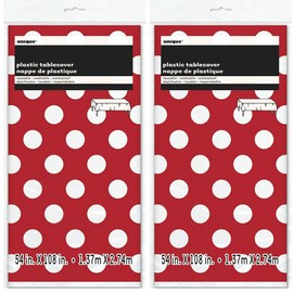 2 Pack Polka Dot Plastic Tablecloth, 108 x 54, Red with White dots
