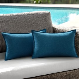 ANRODUO Set of 2 Outdoor Waterproof Pillow Covers 12x20 Inch Navy Blue Decorative Throw Pillow Covers Linen Broadside Lumbar Solid Color Couch Pillow Covers for Patio Tent Sofa and Living Room Decor