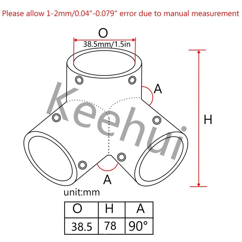 keehui Heavy Dudy 1.5 inch（38.5mm I.D.） Pipe Hand Rail Tee